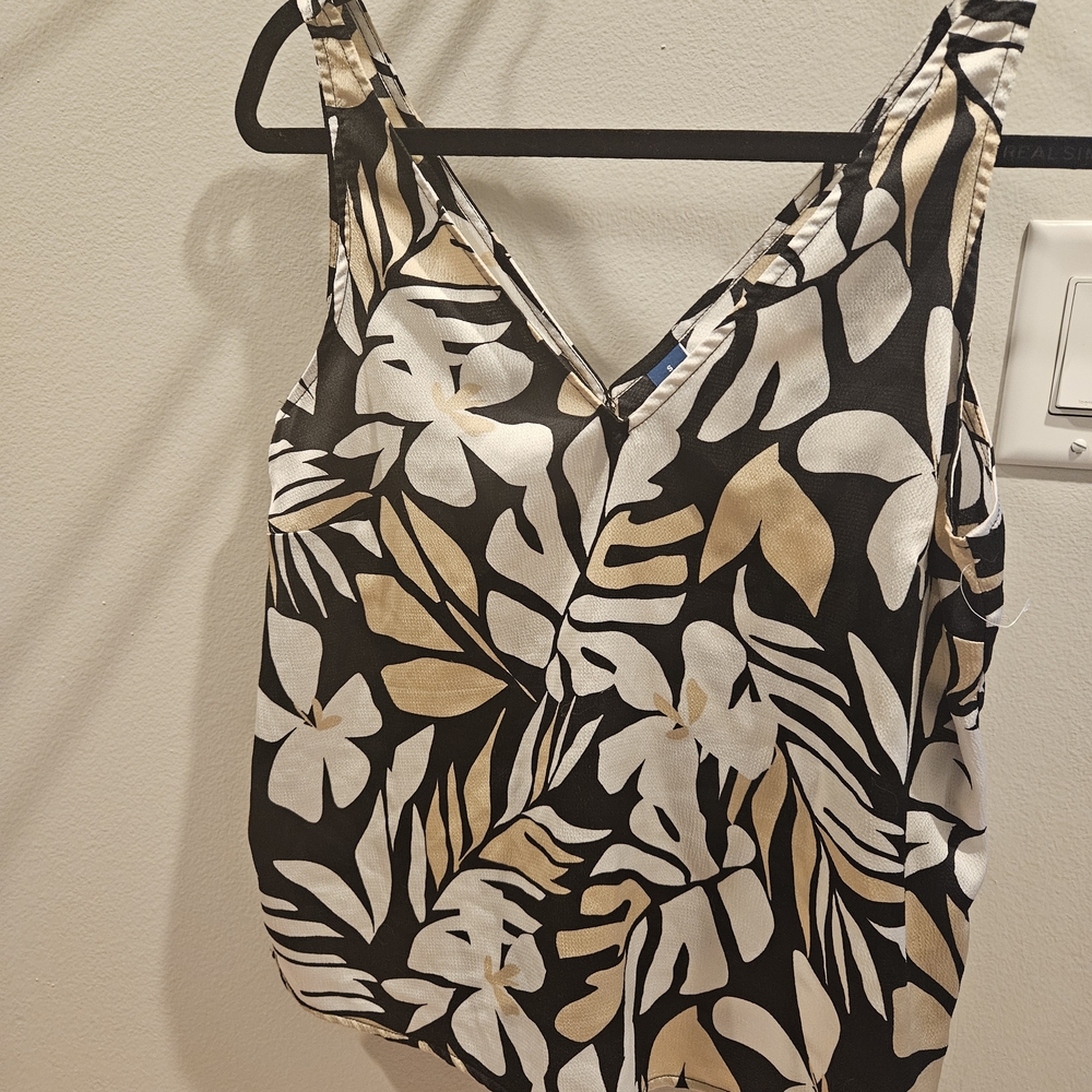 Old Navy Black Floral V-Neck Camisole with Cream Accents